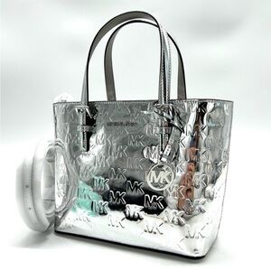 Michael Kors Jet Set Travel Extra-Small Logo Top-Zip Tote Bag Silver